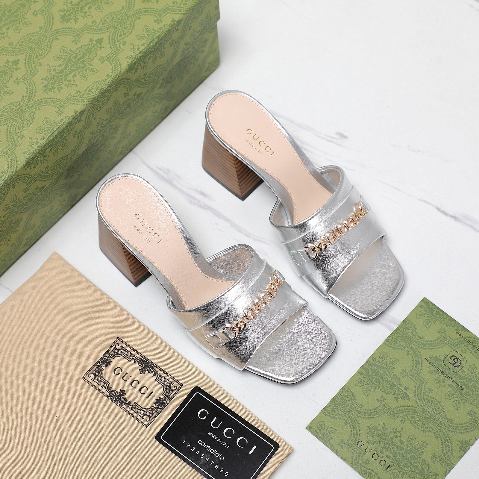 GUCCI High Heels Half Slippers Silver