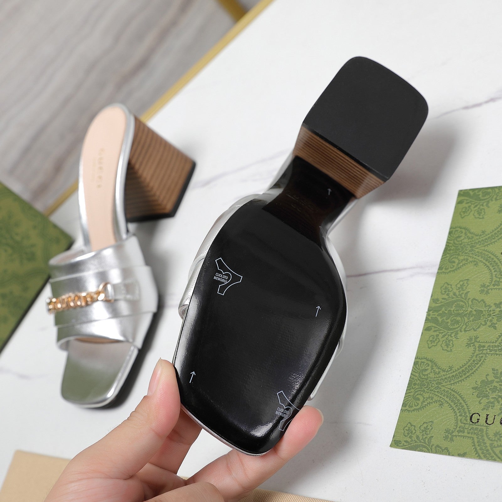 GUCCI High Heels Half Slippers Silver