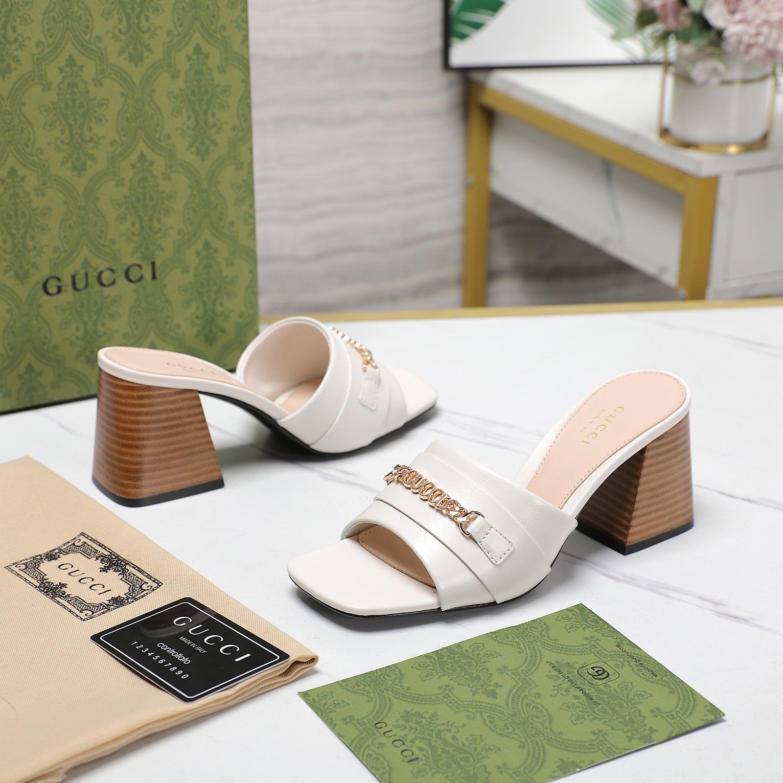 GUCCI High Heels Half Slippers White