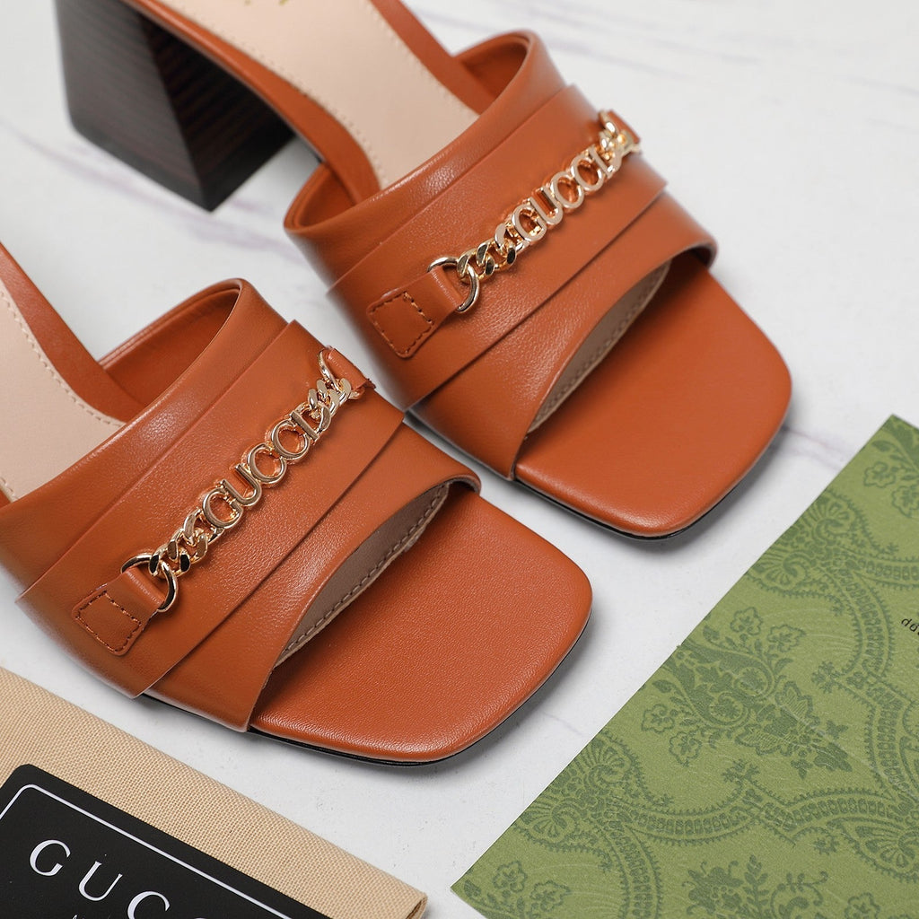 GUCCI High Heels Half Slippers Orange