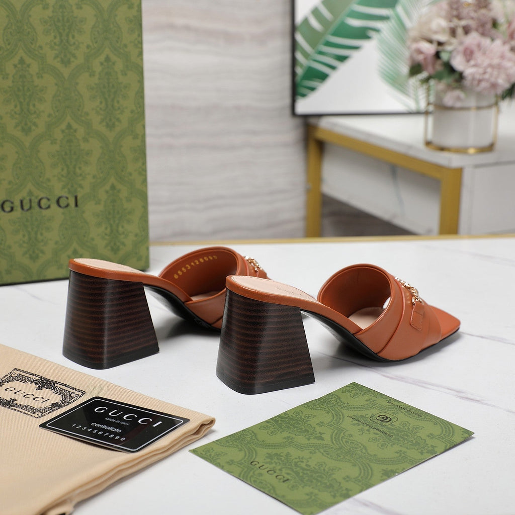 GUCCI High Heels Half Slippers Orange