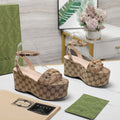 GUCCI Horsebit Wedges Sandals Brown