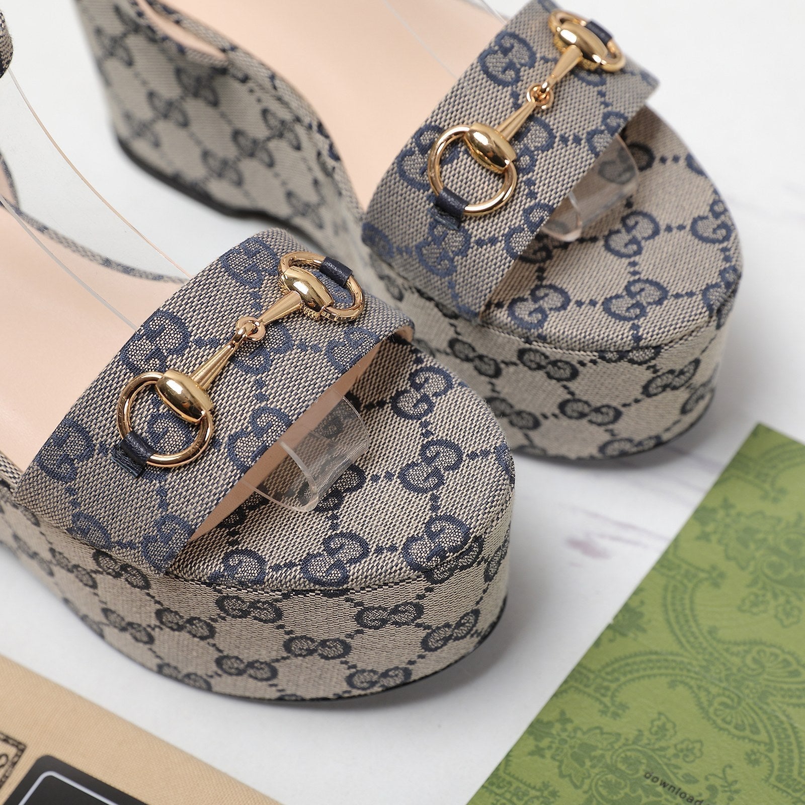 GUCCI Horsebit Wedges Sandals Grey