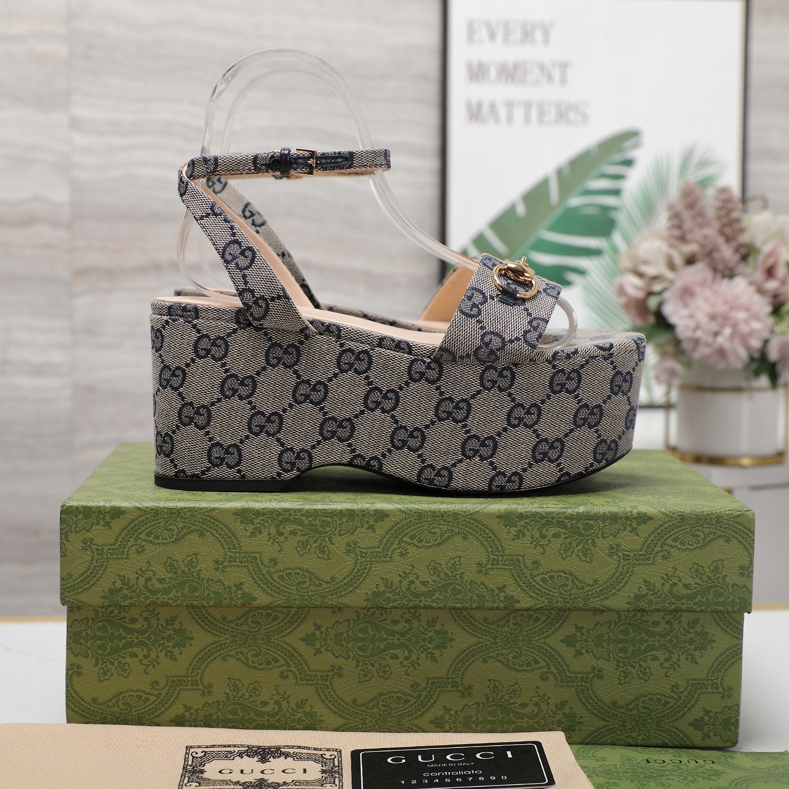 GUCCI Horsebit Wedges Sandals Grey