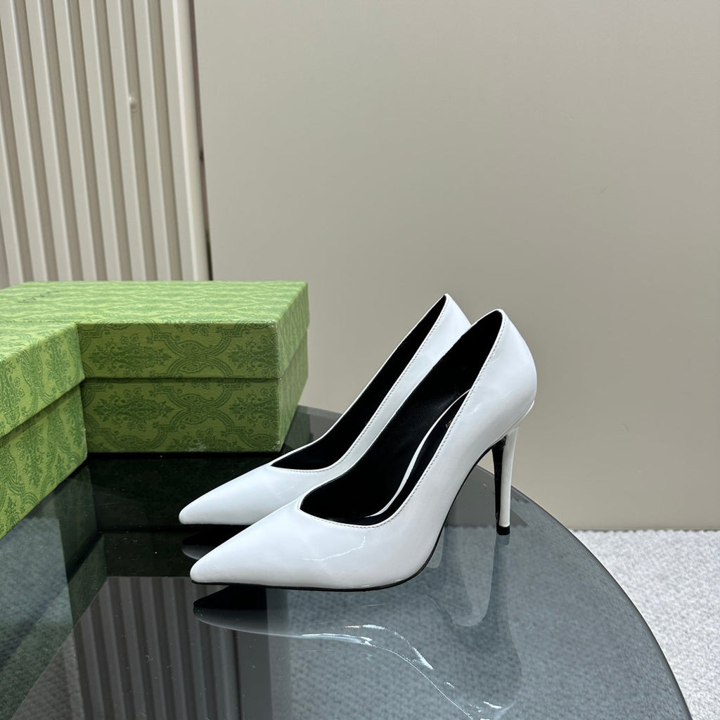 GUCCI 105 HIGH HEEL PUMP WHITE LAMBSKIN