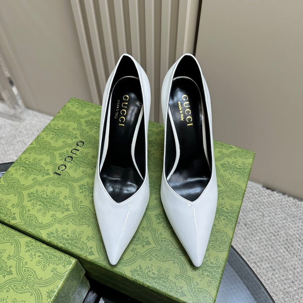GUCCI 105 HIGH HEEL PUMP WHITE LAMBSKIN