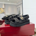 GUCCI VELCRO STRAP SANDALS IN BLACK MONOGRAM CANVAS GOLD HARDWARE