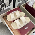 GUCCI DOUBLE G CRYSTAL FLAT SANDALS IN IVORY SOFT LAMBSKIN