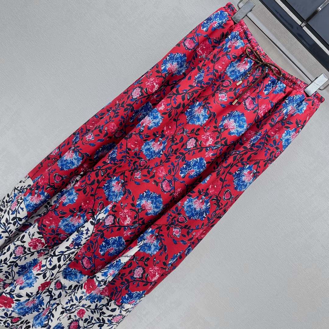 LOUIS VUITTON LV FLORAL SILK SKIRT IN RED
