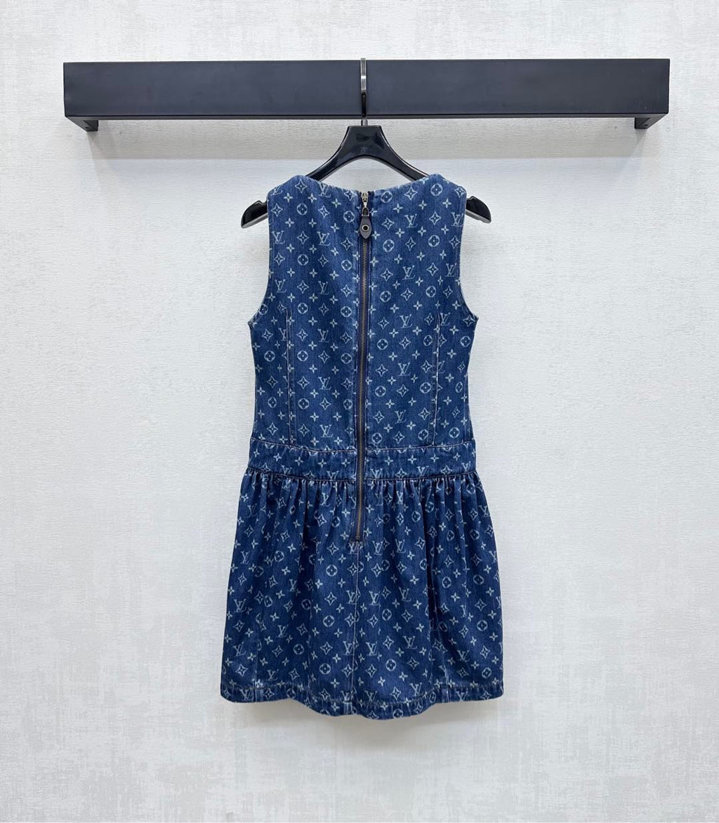 LOUIS VUITTON LV DENIM SLEEVELESS ROUND-NECK DENIM BLAZER DRESS 274793
