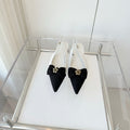CHANEL SLINGBACKS 18 MM IN WHITE CALFSKIN MIX BLACK CANVAS