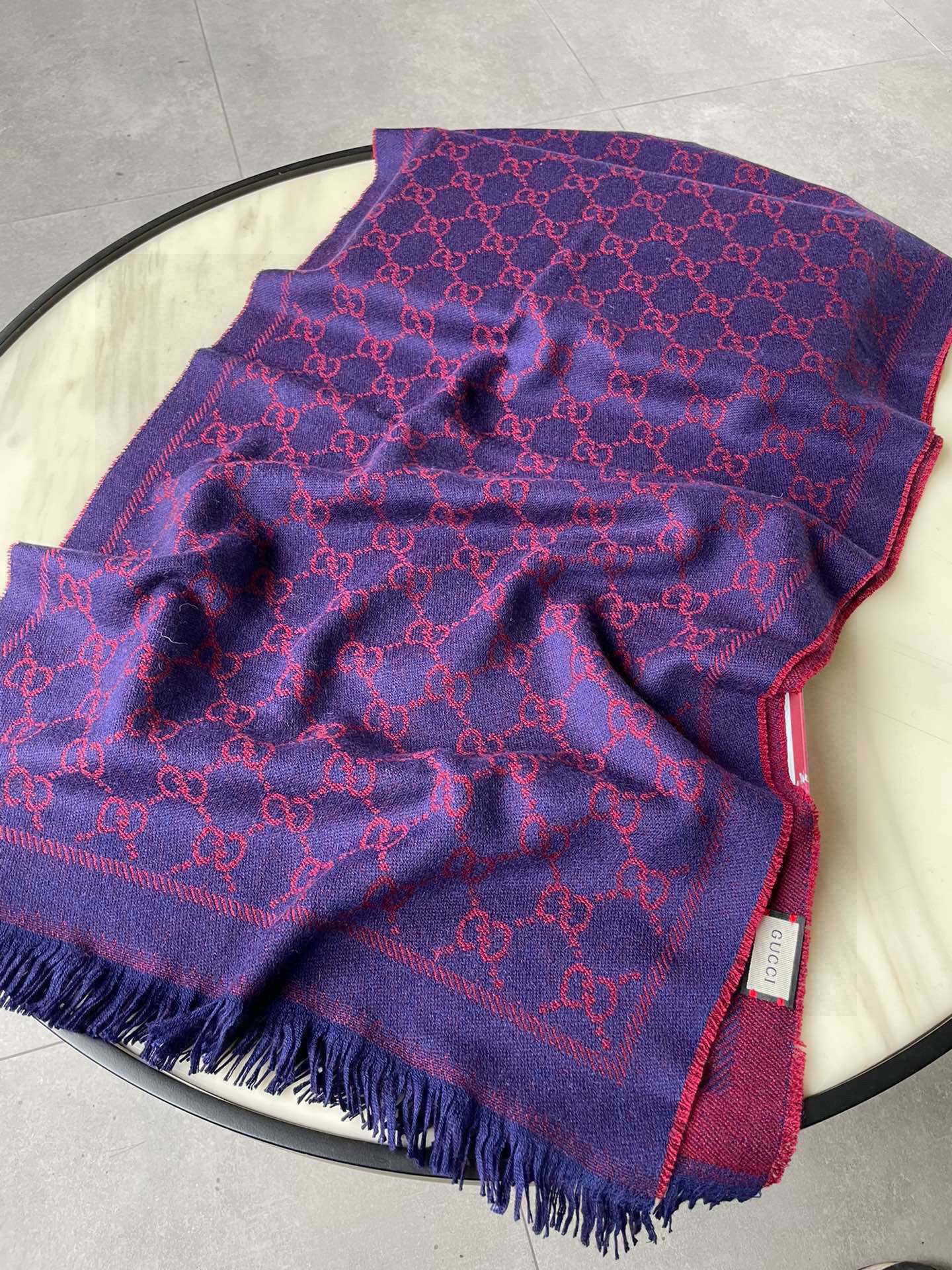 GUCCI SCARF 180 CM IN VIOLET PURPLE  PATTERN MONOGRAM WOOL 407526