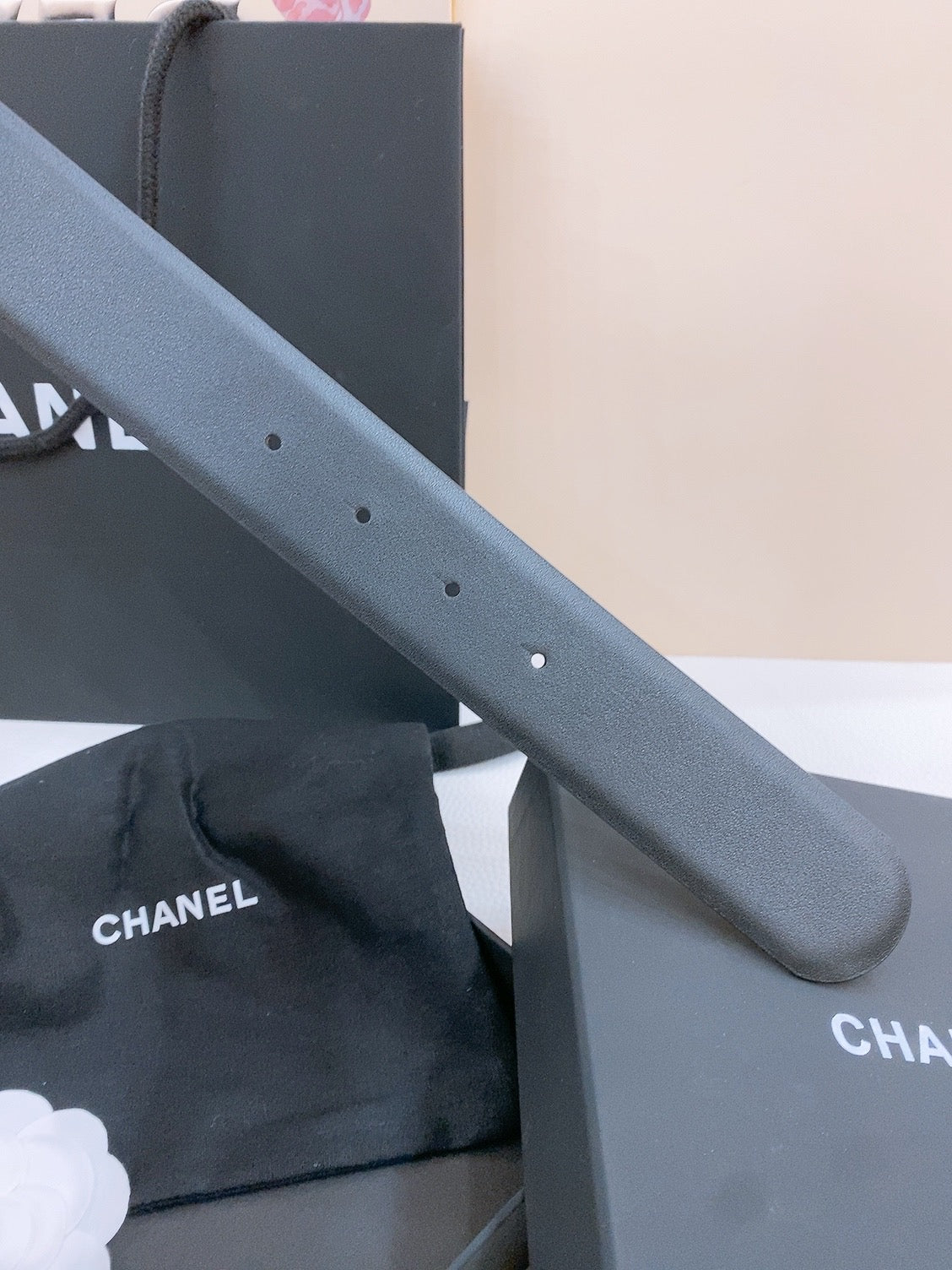 CHANEL DOUBLE C BELT 40MM IN BLACK CALFSKIN SILVER BUCKLE EMBOSSED WHITE LOGO