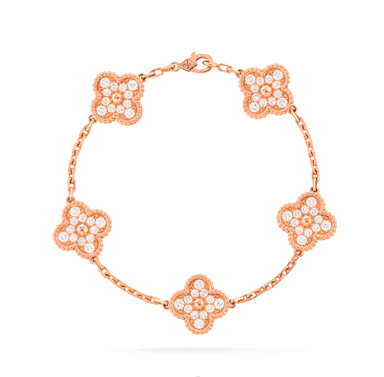 Van Cleef & Arpels CLOVER 5 MOTIFS PINK GOLD DIAMOND BRACELET